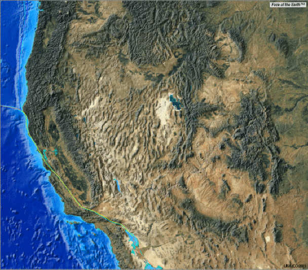 Relief map of much of the western U.S.